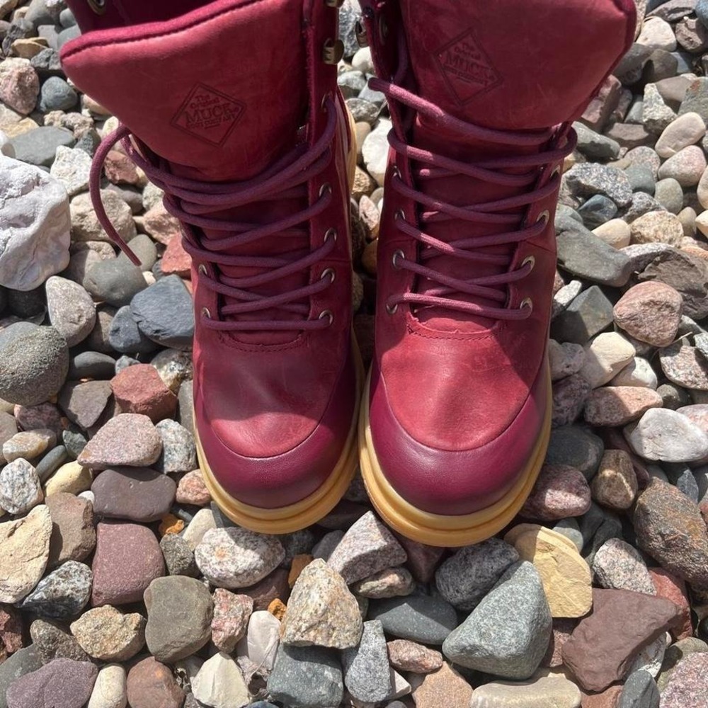 Muck Boot Womens Liberty Waterproof Wedge Lace Up Round Toe Boots Red 5.5